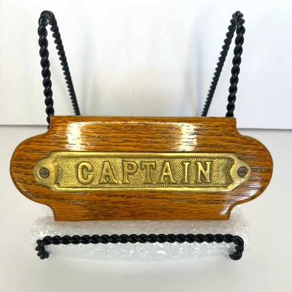 Brass Captain Sign mounted on wood Vintage Nautical Plaque Boat Ship Sailboat - Picture 1 of 9